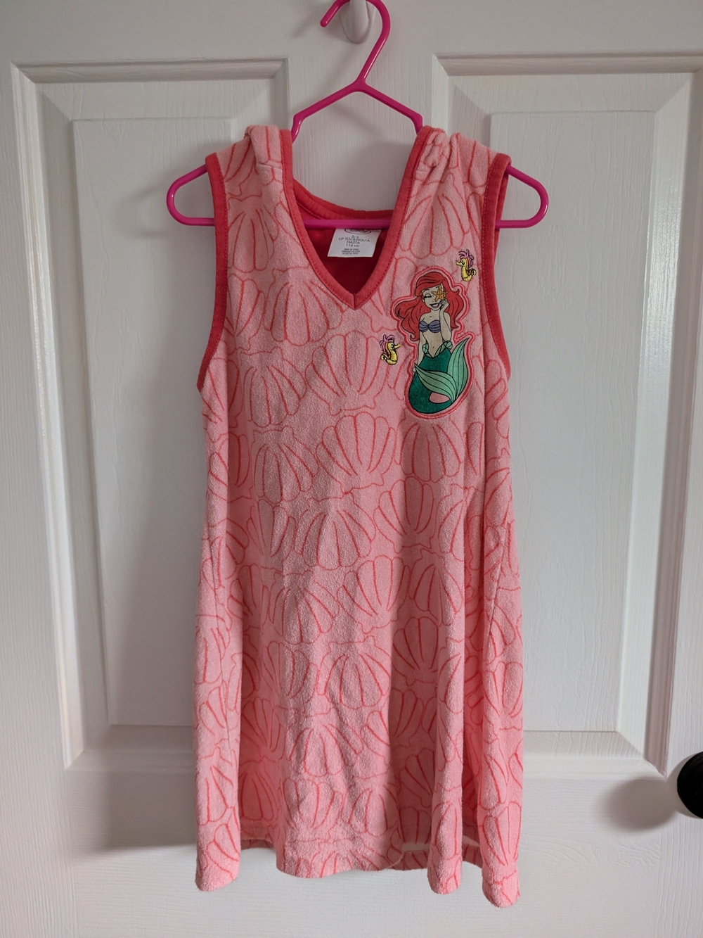 Disney Girls Ariel Pink Shell-Pattern Sleeveless Bathing Suit Cover Size 5/6